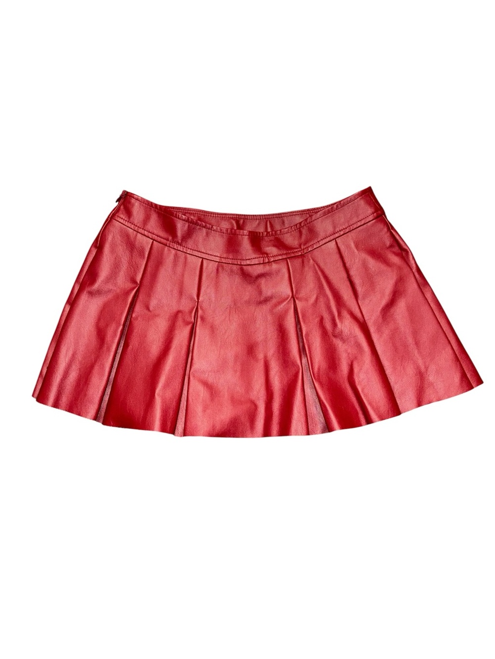 red pleated mini skirt
